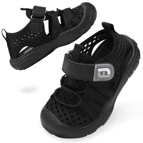 Image of JOINFREE Toddler Sandals Boys Girls Water Shoes Non-Slip Breathable Quick Dry Swim Shoes, Lightweight Flexible Kids Beach Sandals for Pool, Summer Outdoor & Daily Wear Black, 10 Child
