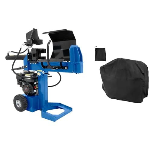 Image of 15 Tonne Log Splitter Hydraulic Wood Splitter 7HP Petrol Engine, 5L Ram Horizontal Vertical, 520mm Max Log Length, Fast Cycle, Protection Cage with 4-Way Cross Wedge & Rain Cover Bundle