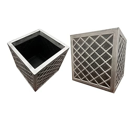 Image of STAR SUPPLIES Lazio Effect Trough Square Large Flower Garden Patio Planters In Pewter Grey (2 Planters)