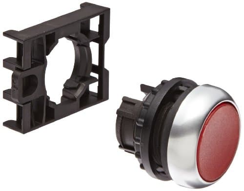 Image of Eaton M22-DL-R Pushbutton, Illuminated, 22mm Diameter, Red Color, Silver Bezel Color, Off-On Style