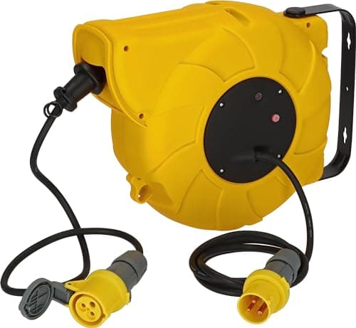Image of Brennenstuhl Automatic CEE Cable Reel IP44 /Extension Lead with 18m (16+2m) cable for outdoor use (for wall or ceiling mounting, robust plastic casing, electrical rewind, cable colour: black)