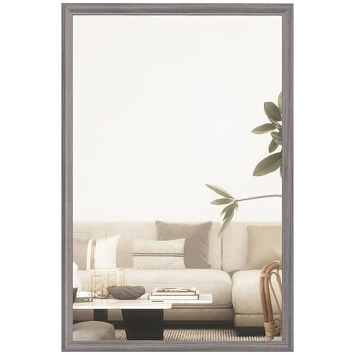 Image of HOMCOM Decorative Rectangular Wall Mirror, 60 x 40 cm Wall-Mounted Bathroom Mirror for Living Room, Bedroom, Hallway, Grey Wood Effect