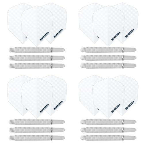 Image of Harrows Darts 4 x Sets of Dimplex Dart Stems and Dimplex Dart Flights - 12 Dart Shafts 12 Darts Flights in Total - Medium & Short, Black & White (White, Medium)