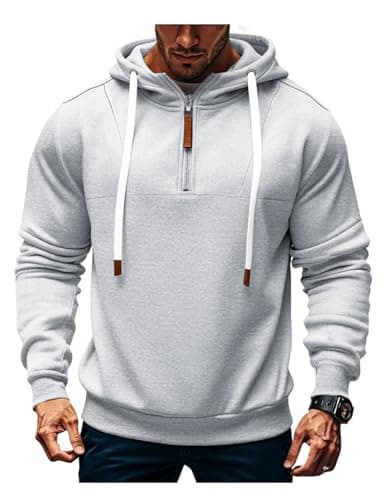 Image of EndoraDore Mens Hoodies Quarter Zip Up Casual Long Sleeve Winter Fleece Sweatshirts For Men Grey 3XL