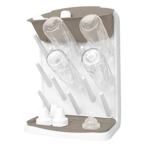 Image of Ubbi Vertical Baby Bottle Drying Rack, Space Saving Countertop Drying Rack Baby Accessory, Taupe