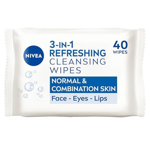 Image of NIVEA 3in1 Refreshing Cleansing Wipes Normal Skin and Combination Skin (40 Sheets), Plant-Based Makeup Remover Face Wipes, Gentle Yet Effective Makeup Removal
