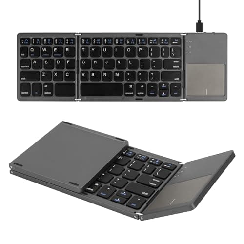 Image of SOPPY Foldable Bluetooth Keyboard with Touchpad, USB Rechargeable Portable Mini Wireless Keyboards, Tri-Folding Keyboard for Mac, IOS, Android, Windows, PC, Tablet, Laptop, Smartphone