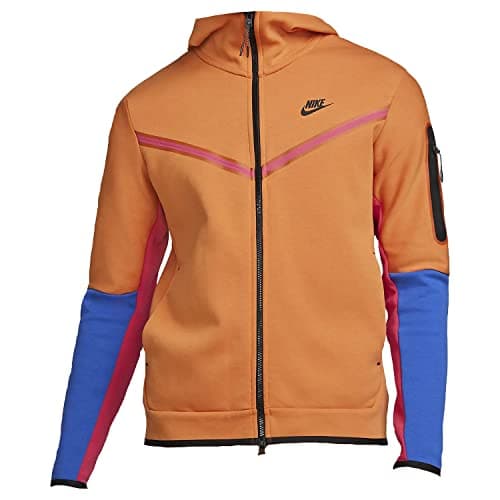 Image of Nike Sportswear Tech Fleece Men's Full-Zip Hoodie Hot Curry/Rush Pink-Game Royal-Black -3X-Large, Hot Curry/Pink/Blue/Black, 3XL