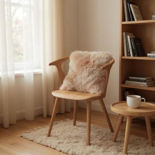 Image of Infinity Leather Luxury Genuine Sheepskin Cushion 40×40 cm – Real Wool Pillow with Suede Backing, Soft Fluffy Decorative Throw Cushion for Sofa, Bed, or Chair – Single-Sided Real Sheepskin