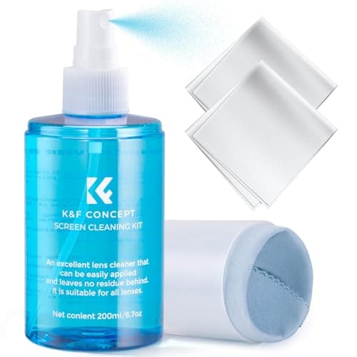 Image of K&F CONCEPT Screen Cleaner 200ml with Microfibre Towels 16 * 18cm and Microfiber Cleaning Cloth 15 * 15cm, for TV, Laptops, Computers, Monitors, Phones, Tablets | 7.04oz Screen Cleaning Kit (200ml)