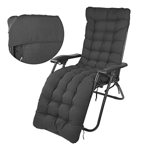 Image of wawofun Sun Lounger Cushions Only, 170 * 53cm Garden Sunlounger Cushions with Top Cover Garden Recliner Chair Seat Pads Sunbed Cushion for Indoor Outdoor Patio Yard Beach (Black)