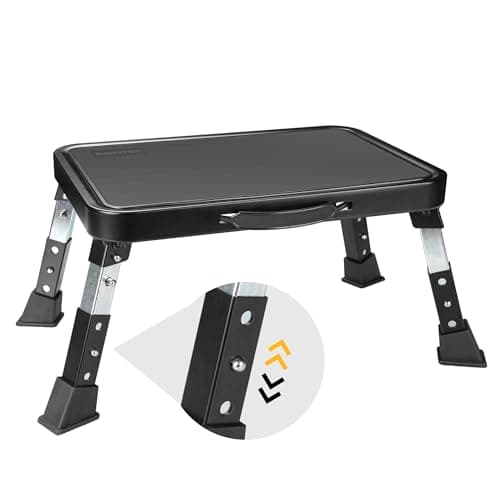 Image of BONTEC 3-Level Height Adjustable Step Stool, Foldable with Anti-Slip Platform and Rubber Feet, Portable for Adults and Children, Kitchen Folding Steps, Small Stool, Black for RV, Camping