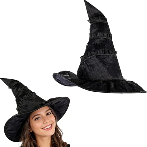Image of MAIKAOZA Adult Witch Hat – Premium Velvet Witches Hat for Costume Party, Halloween Decor, and Wicked Fancy Dress – One Size Fits Most, Classic Pointed Design