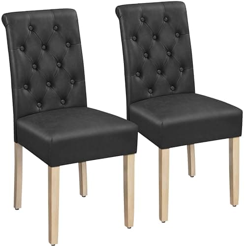 Image of Yaheetech Dining Chairs Set of 2 Faux Leather Upholstered Kitchen Chairs Classic High Back Soft Padded Seat and Wooden Legs for Home, Restaurants, Dark Grey