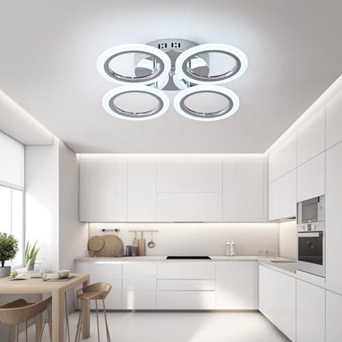 Image of Hudi Fyier Small Modern LED Ceiling Light,4 Rings Flush Mount Ceiling Light Fixtures, Chrome Close to Ceiling Light, 6500K LED Ceiling Lamp for Bedroom,Dining Room,Living Room, Office