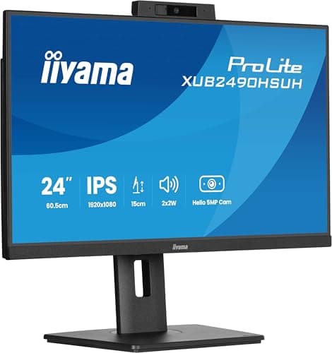Image of iiyama Prolite XUB2490HSUH-B2 60.5 cm 23.8 Inch IPS LED Monitor Full HD 100H HDMI DP USB 3.2 Height Adjustment Pivot Windows Hello 5 MP Webcam Adaptive Sync Black