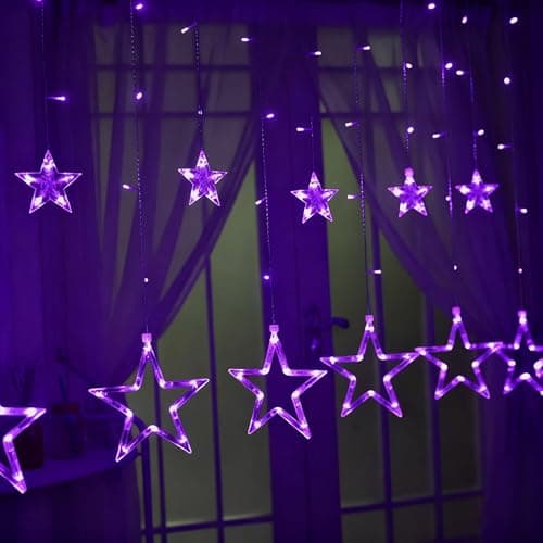 Image of shsyue LED Star Window Curtain Lights, Christmas Decorations Lights Indoor,12 Stars 138 LED String Lights,USB 8 Modes Xmas Lights for Wedding Party Garden Outdoor -Purple