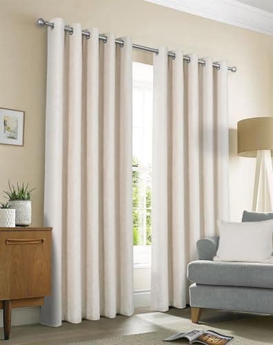 Image of Sundour Amberley Eyelet Ring Top Curtains Beige 66x90