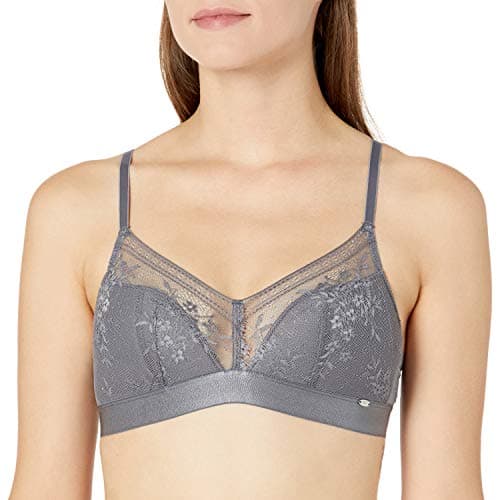 Image of Pretty Polly Women's Botanical Lace Wireless Triangle Bra-Light Padding-Everyday Basic or Lounge, Grey (Nightshade), 32B