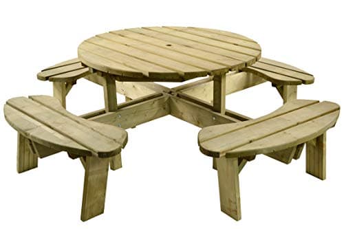Image of BrackenStyle Aberdeen 8 Seat Round Extra Heavy Duty Picnic Table – Pub Garden Bench Set Pressure Tanilised 36mm Thick Treated Timbers for 8 People 215cm Diameter