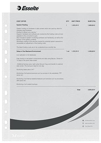 Image of Esselte Plastic Punched Pocket A4, Clear Matt Finish, Top Open, 43 Micron Polypropylene, Box of 100, 56133