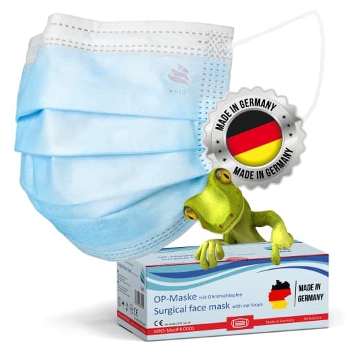 Image of kela 100 pcs. blue surgical face mask, disposable medical mask for sensitive skin, Made in Germany, DIN EN 14683 Typ IIR, BFE 99,88%, 3-layer