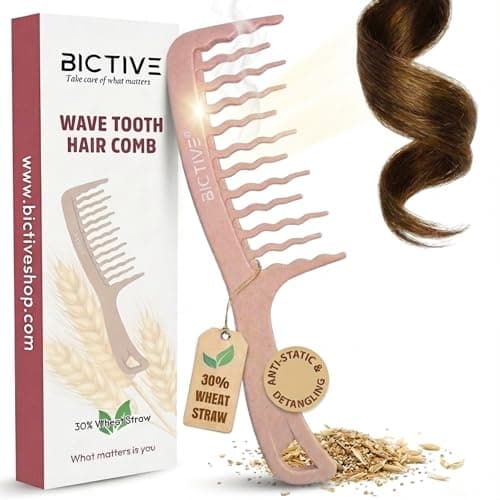 Image of BICTIVE Wide Tooth Comb for Curls and Wavy Hair. Wave Comb for Detangling, Brushing out Curls and Suitable for All Types of Hair. Curly Hair Product For Women and Men. Made of Wheat Straw Particles.