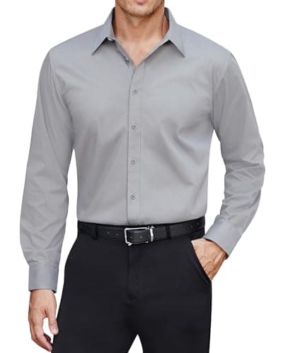 Image of J.VER Shirts for Men Adult Dress Long Sleeve Stretch Non Iron Regular Fit Fashion Business Casual Smart Work Office Shirt Light Grey S