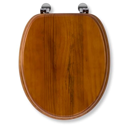 Image of Croydex Antique Solid Pine Toilet Seat - Ergonomically Shaped for Comfort, Adjustable Hinges 110-200mm, Chrome Plated Fixings, All Fittings Included, 48x38x7cm, Easy to Install Wooden Toilet Seat