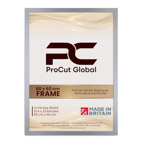 Image of Procut Global 80X60CM Silver Picture Frames - Modern Wooden Photo Frame with Shatterproof Perspex for Wall or Tabletop - Perfect for Posters, Certificates, Prints - Sizes & Colors Available