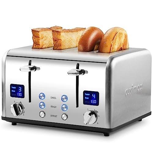 Image of Toaster 4 Slices, Cusimax Stainless Steel Toaster with Ultra-Clear LED Display & 4 Extra-Wide Slots, Defrost/Reheat/Cancel Function, 6 Browning Settings, Removable Crumb Tray, Silver