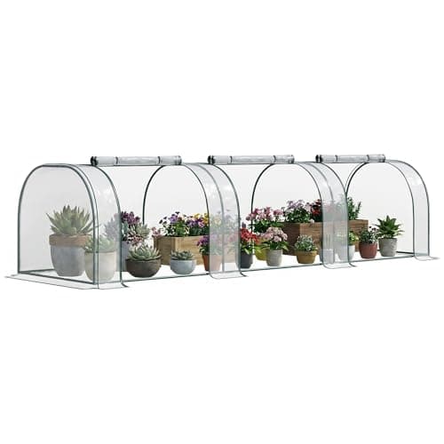 Image of Outsunny Mini Greenhouse, Small Polytunnel Green House with Zipped Doors, Steel Frame for Garden Patio, 300 x 100 x 80cm, Clear