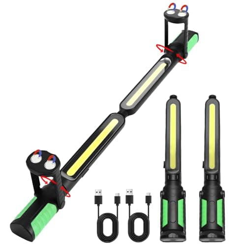 Image of 2400LM Bright LED Work Light, 2×2200mAh Rechargeable Magnetic Under Bonnet Work Light with Hooks & 360° Pivoting Base, 5 Modes Mechanic Lights for Car Repair, Inspection, Garage, Workshop, Emergency