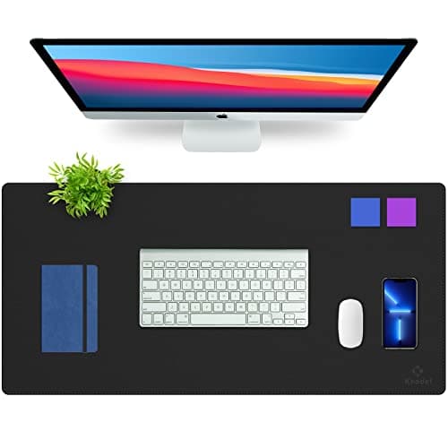 Image of K KNODEL Desk Mat, Blotter, Dual-Sided Office Desk Pad, Waterproof Desk Mat for Desktop, Desk Blotters, PVC Leather Pad Protector (60x35cm, Black)
