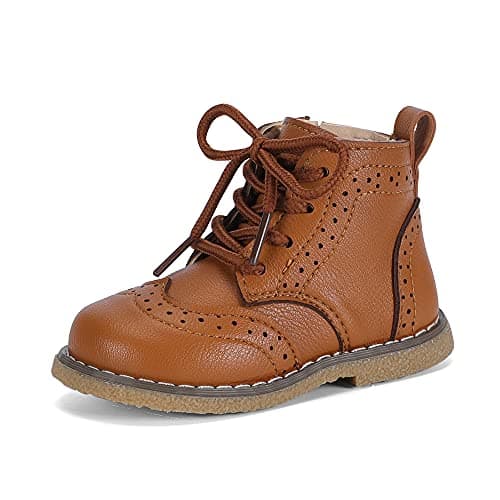 Image of MASOCIO Boys Girls Boots Toddler Kids School Ankle Boots Lace Up Wedding Dress Formal Shoes Infant Size 4.5 UK Child Brown