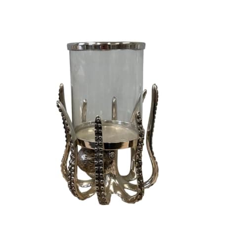 Image of Loft 1850 Silver Small Octopus Hurricane Lantern Candle Holder | Round Decorative Octopus Candle Holder | Candle Holders lantern, BS-OTP-1203