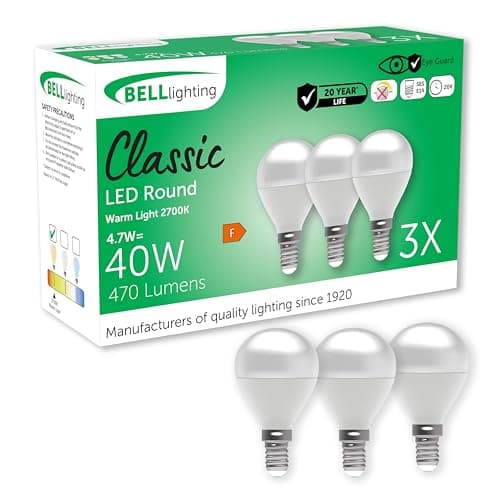 Image of BELL Lighting E14 Small Edison Screw Cap Non Dimmable Light Bulb LED Golf Ball 3 Pack | Warm White 2700K | 470 Lumen 4.7W | Energy Saving Round LED Light Bulb | 40W Lamp Equivalent