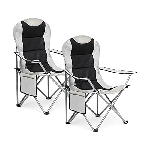 Image of Mondeer Camping Chairs Set of 2, High Back Padded Folding Chairs with Cup Holder and Side Pockets for Garden Fishing Picnic Camping, upto 120 kg, Black & Grey