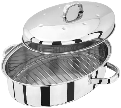 Image of Judge Stainless Steel High Roaster with Rack and Self Basting Lid 32cm x 22cm x 18.5cm Oven Safe
