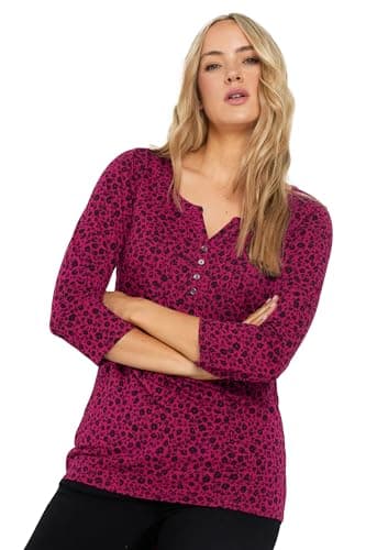 Image of Long Tall Sally - LTS Tall Dark Ditsy Floral Cotton Henley Top - Women's Pink