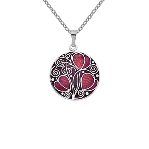 Image of Sea Gems Rennie Mackintosh Fine Enamel Rose Coiled Leaves Design Necklace - 7741 (Red)