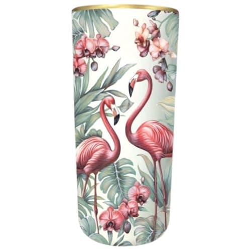 Image of AcaciaHome Stylish Pink Flamingo Safari Classic Ceramic Umbrella Stand – 18" Tall, Leopard Safari Design, Glazed Vintage Finish, Functional Decor for Office & Home, Entryway, Hallway, Living Room