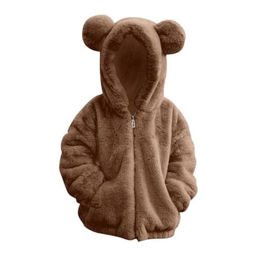 Image of YIzdegg Baby Fleece Hooded Jacket Hoodie Cotton Coat Winter Warm Bear Ear Cute Jackets Fuzzy Shacket Outerwear Boy 86, brown, 11-12 Jahre