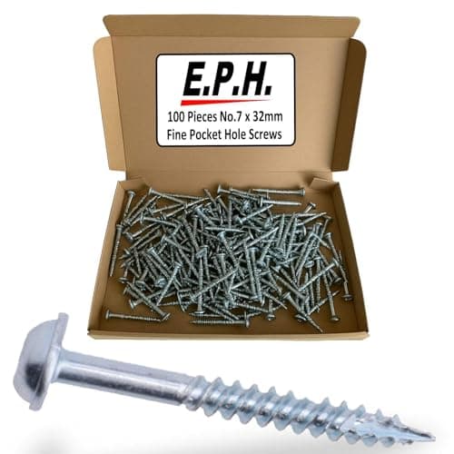 Image of E.P.H. Pocket Hole Screws, No.7 x 32mm, Pack of 100, Fine Self-Cutting Thread, Square Drive, For Hardwoods, EPHS732100F