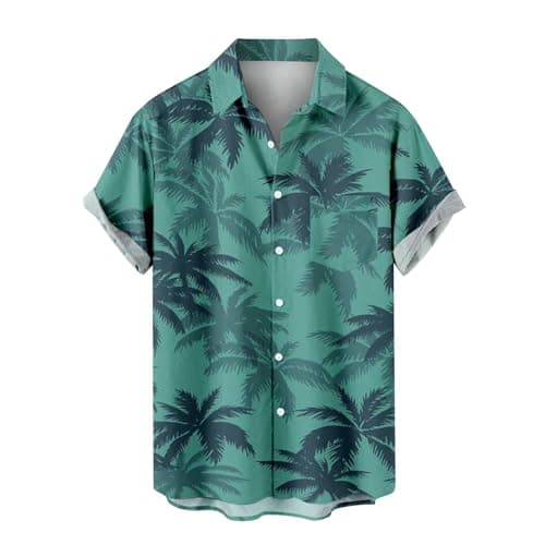 Image of Generic Hawaiian Floral Shirts for Men - Blue, Spring/Summer, Short Sleeve, Button Down, Floral Pattern, Size M