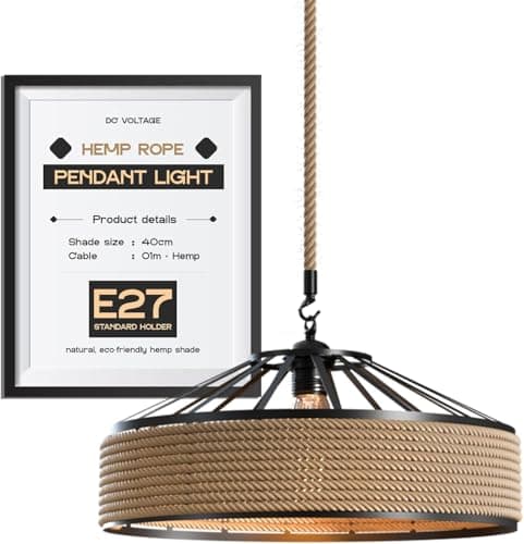 Image of DC VOLTAGE Classical 40cm Hemp Rope Pendant Hanging Lamp Lustre for Ceiling Chandelier Classic Retro Antique Industrial Iron Dining Room 1m Adjustable Light