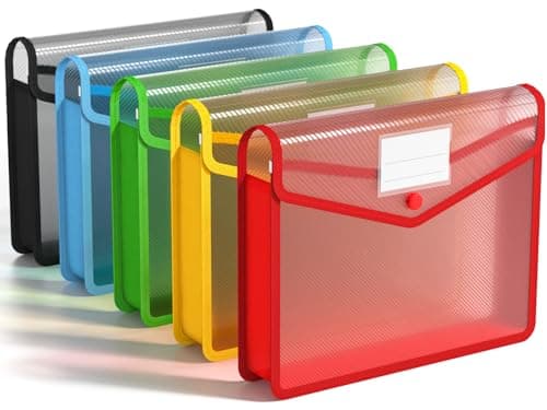 Image of A4 Plastic Wallets, 5 Pcs Popper Wallet Plastic Document Folder Premium Pockets Files Envelope for School Office Home, with Snap Closure and Card Slot