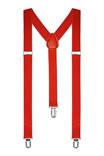 Image of Boolavard Braces/Suspenders One Size Fully Adjustable Y Shaped With Strong Clips (Red)