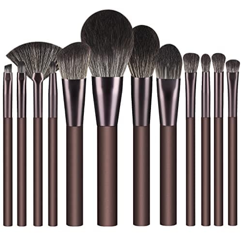 Image of Makeup Brushes 12 Pcs Makeup Brush Set Premium Synthetic Bristles Foundation Make Up Brushes Concealers Eyeshadow Professional Make-up Brush Sets (Coffee)