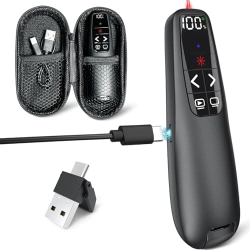 Image of Wireless Presentation Clicker with Red Pointer, Power Smart Digital Display PowerPoint Presenter Remote, Rechargeable USB C A Google Slide Advancer for Mac Laptop PC Computer Keynote